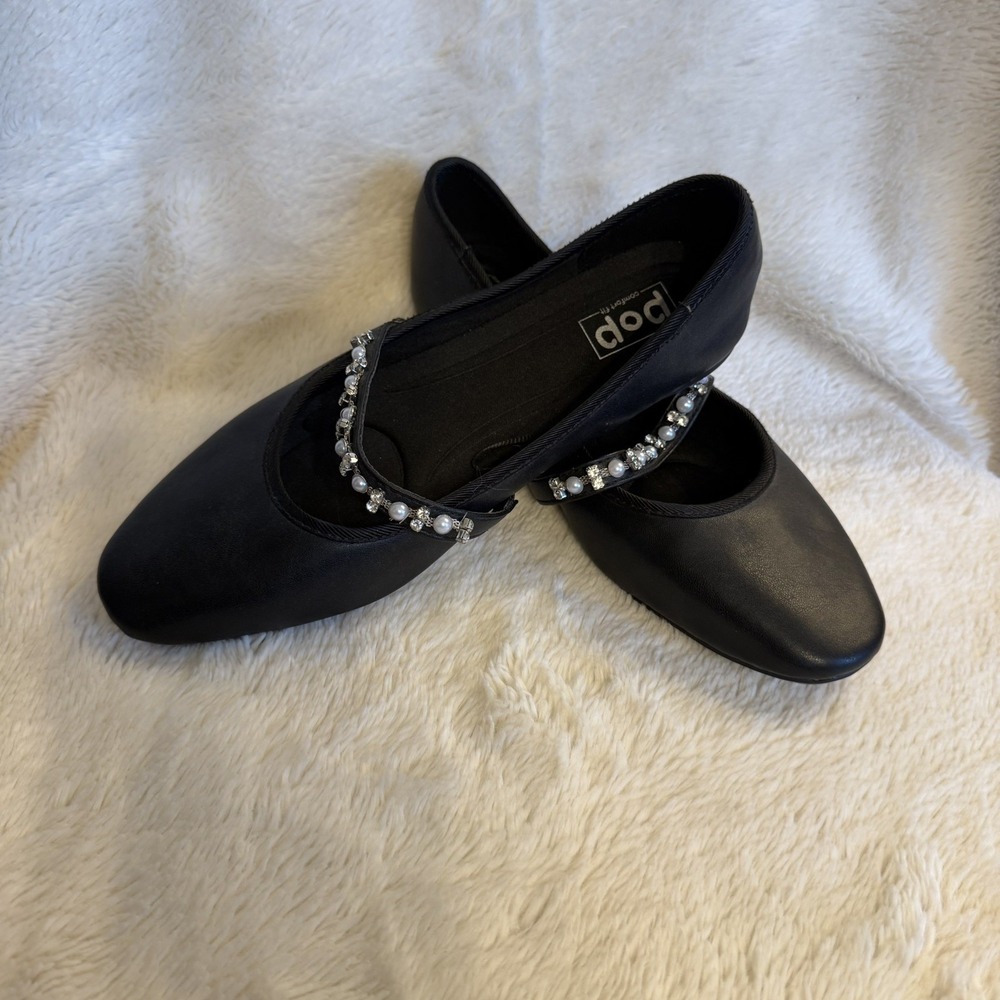 POP Women's Ballet Flat Slip On Rhinestones Cushioned Size 8 Balletcore Coquette